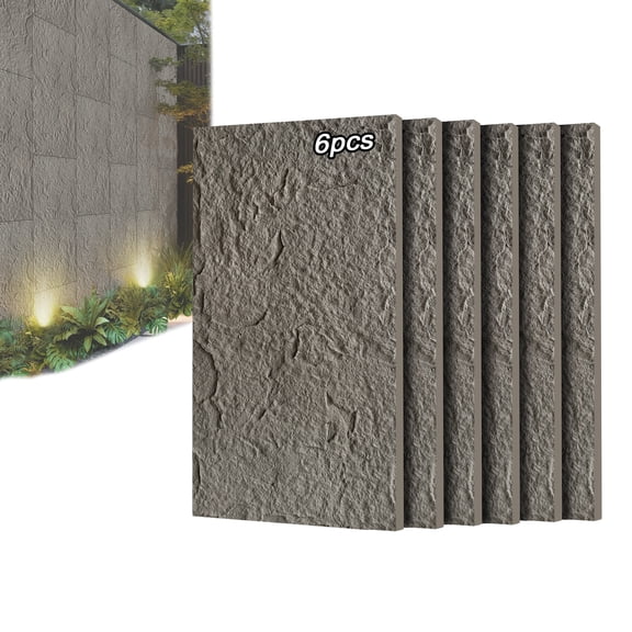 6-Pack 3D Faux Stone Wall Panels, 47.24" x 23.62" PU Cement-Texture Wainscoting Panels for Interior Walls, Waterproof & Lightweight, Covers 46.5 SF, for TV Wall Office Living Room