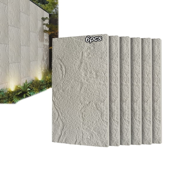 6-Pack 3D Faux Stone Wall Panels, 47.24" x 23.62" PU Cement-Texture Wainscoting Panels for Interior Walls, Waterproof & Lightweight, Covers 46.5 SF, for TV Wall Office Living Room