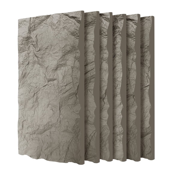 6-Pack 3D Faux Stone Wall Panels, PU Wainscoting, Fireproof & Waterproof for TV Wall, 47.24"x23.62" Clear Grey