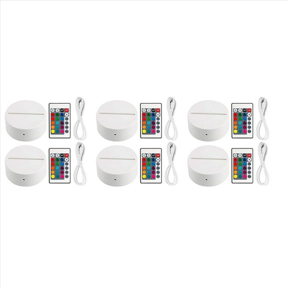 6 Pack 3D Night LED Light Lamp Base + Remote Control + USB Cable, 16 Colors Light Show Display Stand for Acrylic White,6 x Lamp Base 6 x USB Cable 6 x Remote control,white