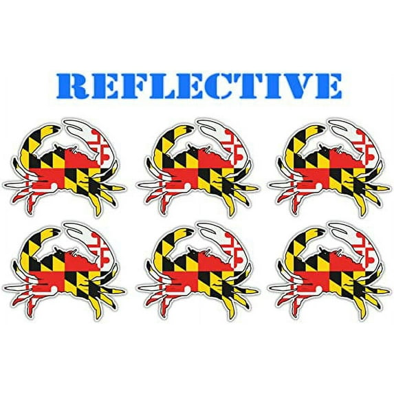 6 Pack 3M Reflective Maryland Crab State Flag Bumper Sticker Decal (4 inch x 5 inch)