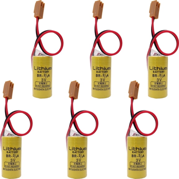 (6-Pack) 3V 1600mAh BR-2/3A PLC Lithium Battery, Replacement for Panasonic BR-2/3A with Brown Plug