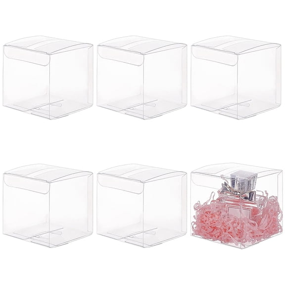 6 Pack 3x3x3 Inch Plastic Party Favor Boxes PET Material Clear Gift Boxes Square Shape DIY