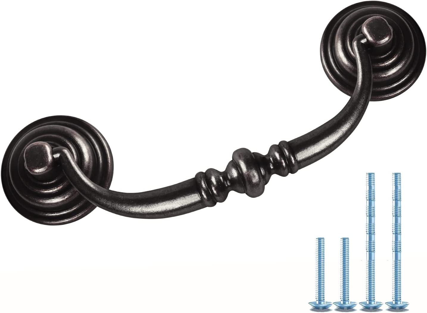 6 Pack 4.25"Hole Center Shabby Chic Drawer Pulls Handles Antique Black Kitchen Cabinet Drop Bail Pulls Handles (108mm/Antique Black)