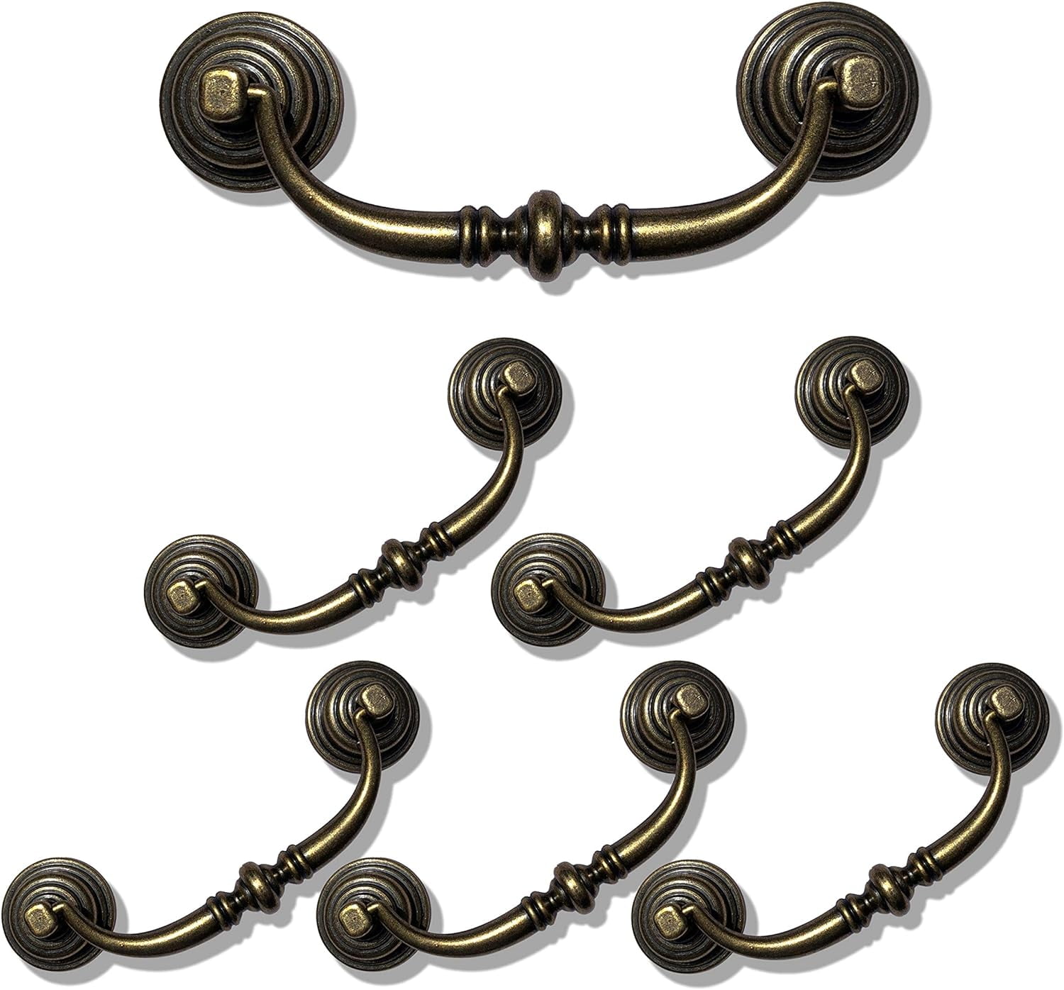 6 Pack 4.25" Hole Center Shabby Chic Drawer Pulls Handles Antique Bronze Kitchen Cabinet Drop Bail Pulls Handles (108mm/Antique Brozne)