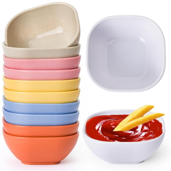 6 Pack 4.5oz Eco Wheat Straw Mini Dipping Bowls, Unbreakable Multi-Color Plastic Ramekins, Reusable Sauce Cups for Ketchup, Condiments & Mini Desserts