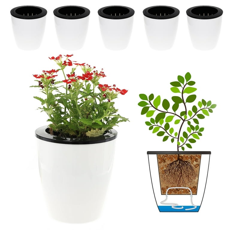 6 Pack 4.7 Inches Self Watering Planter Wicking Pots for Indoor Golden Devil's Ivy, African Violet, Ocean Spider Plant, Orchid, White Color 6 Pack 4.7 Inches Self Watering Planter Wicking Pots for Indoor Golden Devil's Ivy, African Violet, Ocean Spider Plant, Orchid, White Color
