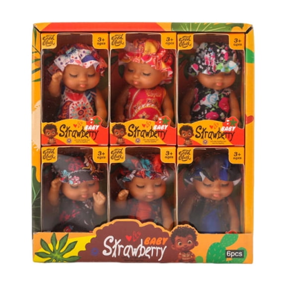 6 Pack 4" African Girl Dolls Set - Black Mini Dolls with Colorful Outfits & Hat  Gift for Girls 3-6, 6-12 Educational Toys & Decorative Figures