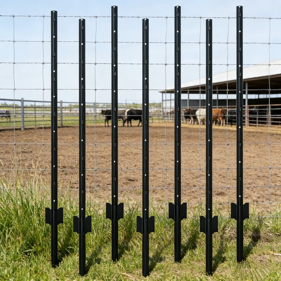 6-Pack 4-Foot Metal U-Posts for Fencing, No-Dig Heavy Duty Steel T-Posts with Adjustable Hooks, Black Rust-Resistant Garden Fence Posts for Wire Mesh, Temporary & Animal Barrier