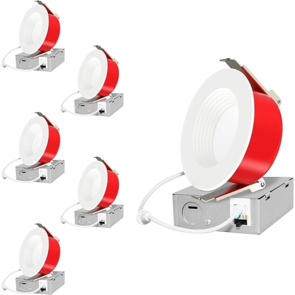 6PCS 4 inch Fire Rated Wafer Light, 2Hr Emergency, 2700K-5000K Dimmable 900Lm, Baffle Anti-Glare Trim, Wet & IC Certified, Etl Energy Star