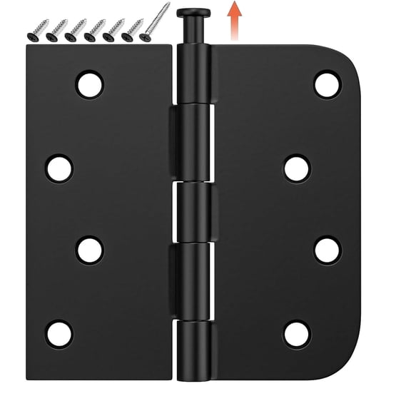 6 Pack 4 Inch Exterior Door Hinges, 5/8" Radius Door Hinges, Removable Pin, Antirust & No Squeaks, Perfect for Heavy-Duty Front & Back Doors, Black