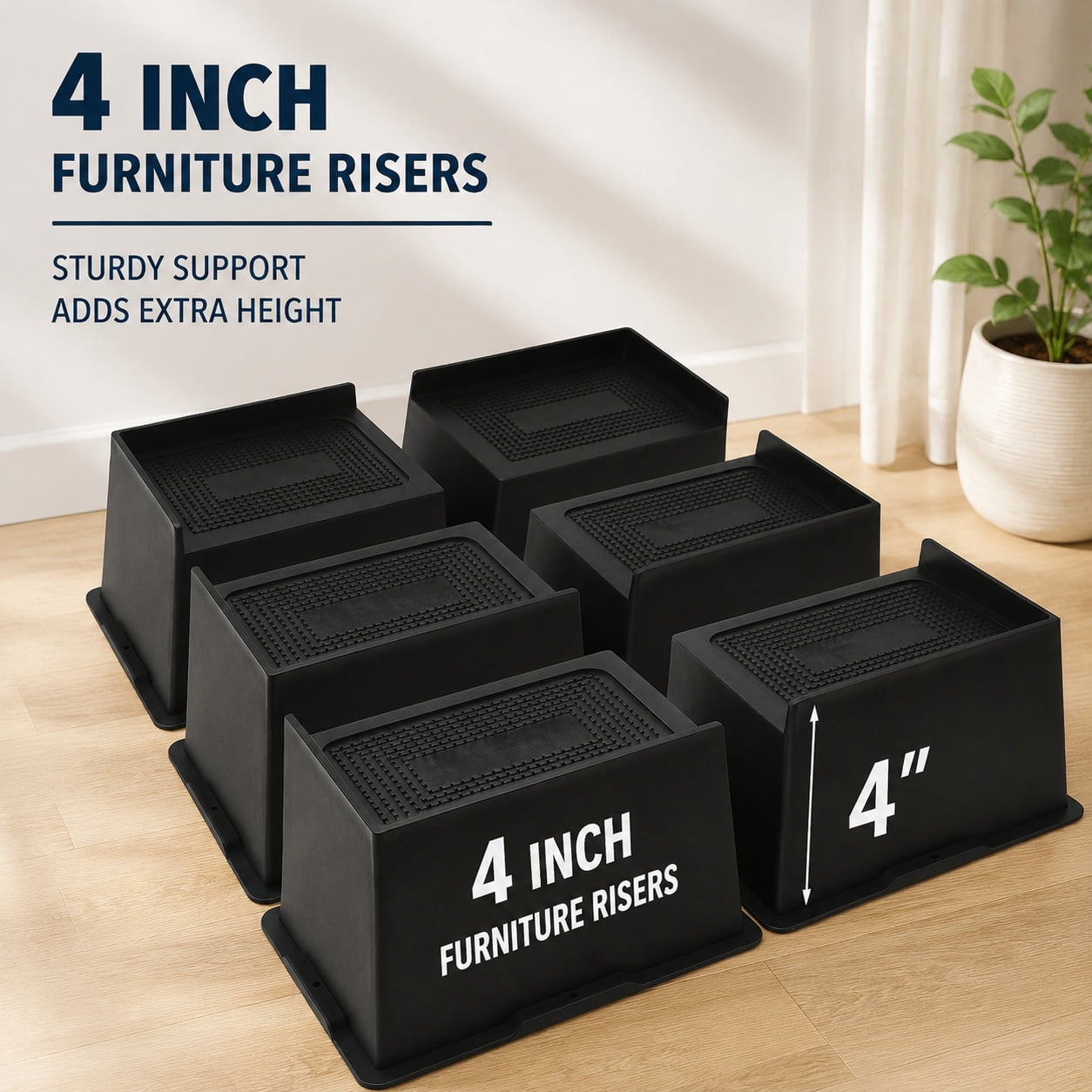 6 Pack 4 Inch Heavy Duty Extra Wide Bed Risers for Sofa, Table, Couch ...