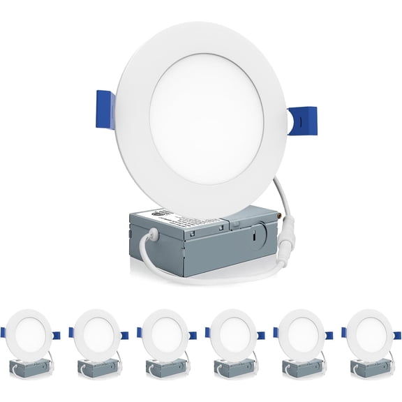 6 Pack 4 Inch LED Recessed Ceiling Light with Junction Box, 5000K Daylight, 9W=75W 750LM, Dimmable Canless Downlights, ETL and Energy Listed