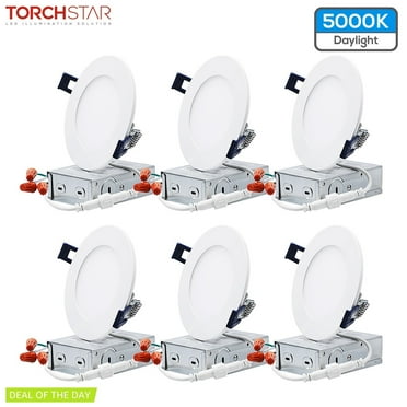 6 Pack 4 Inch LED Recessed Downlight with J-box, Dimmable, Ultra-Thin Panel, 5000K Daylight