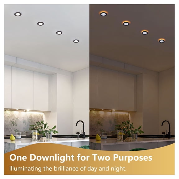 6 Pack 4 Inch LED Recessed Lights, Dimmable 2700K-5000K, 800LM 9W Canless Wafer, 120V Black Recessed Lighting for Kitchen, Bedroom, Living Room