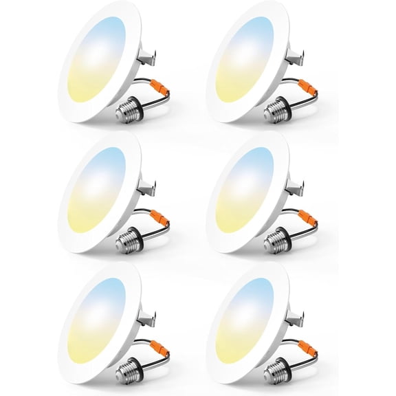 6 Pack 4 Inch Retrofit LED Recessed Lighting, Selectable 2700K/3000K/4000K/5000K/6000K, Dimmable Flat LED Can Lights, 7W=60W, 700LM, IC & Damp Rated, ETL & FCC, White