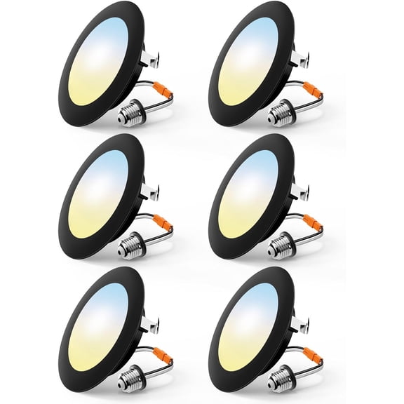 6 Pack 4 Inch Retrofit LED Recessed Lighting, Selectable 2700K/3000K/4000K/5000K/6000K, Dimmable Flat LED Can Lights, 7W=60W, 700LM, IC & Damp Rated, ETL & FCC, Black