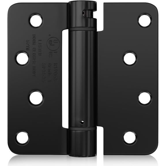 6 Pack 4 Inch Self Closing Door Hinges Matte Black Spring Hinge 1/4" Radius Corner Adjustable Tension Heavy Duty Hardware