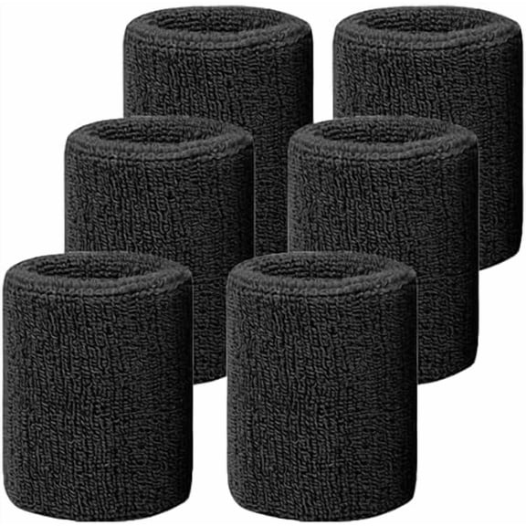 6 Pack 4 Inch Wrist Sweatbands Tennis Wrist Bands Absorbent Sweat Band for Men and Women, Breathable Cotton Sweatbands for Work Out, Football, Basketball, Running Athletic Sports