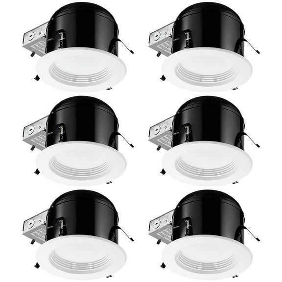 6 Pack 4" LED Dimmable Baffle Recessed Downlight, Retrofit Recessed Lighting Kit, 3000K Warm White
