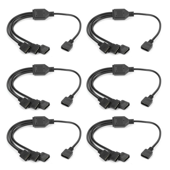6-Pack 4-Pin LED Splitter Cable, RGB LED Light Strip Connector, Compatible with 3528 5050 LEDs, Black, 1-to-3 Way Splitter Cable