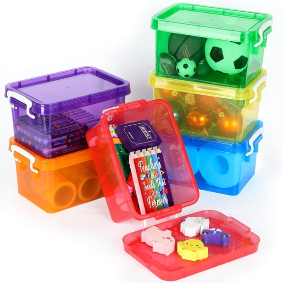 6 Pack 4 Quart Colorful Plastic Storage Bins With Lids Stackable Latching Handle Clear Colored Organizer For Classroom Home Office Pantry Containers(6 Colors)