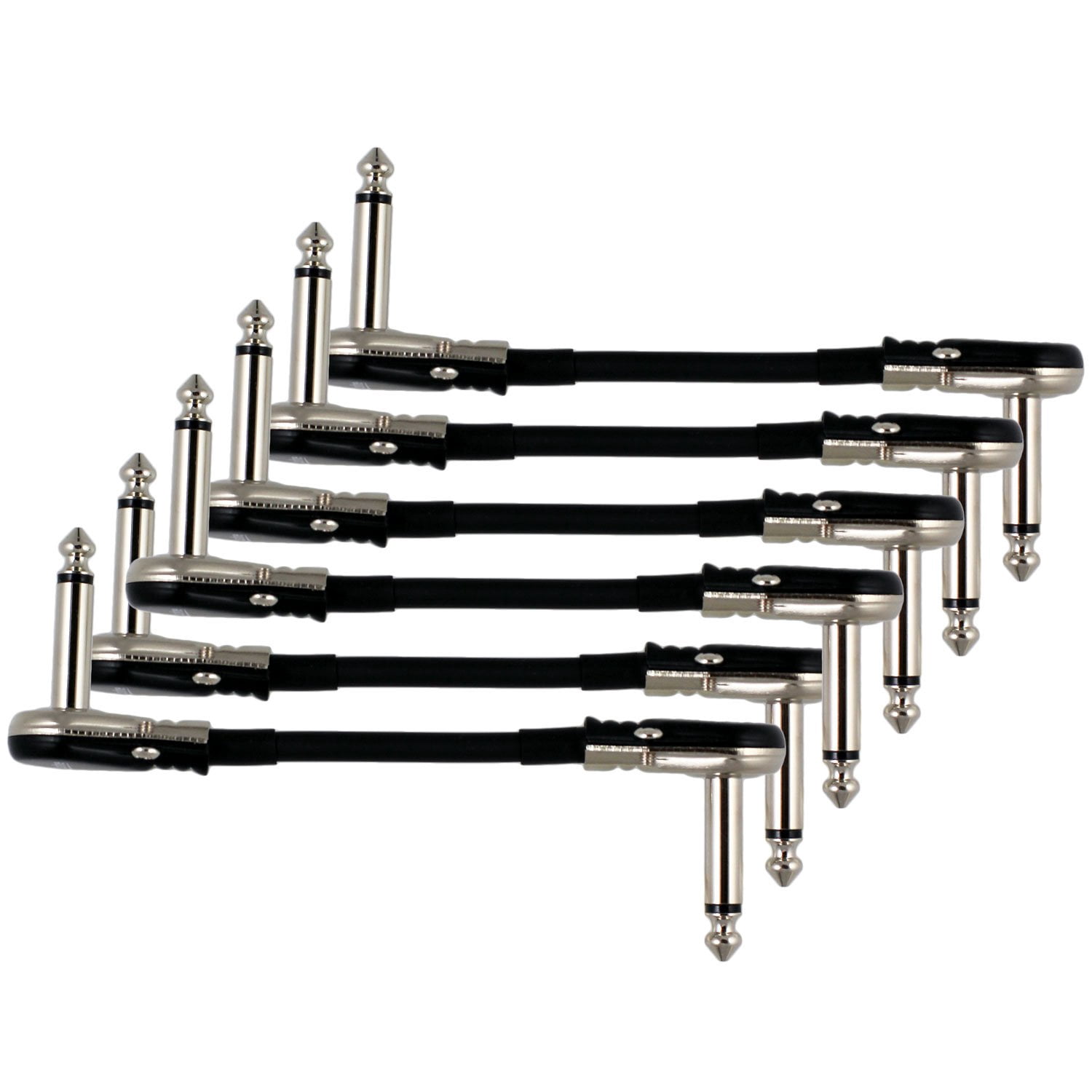 6-Pack 4" S-Shape Castline Silver Mogami 2319 Guitar Pedal Board Patch Cable TS Low Profile Pancake Connector