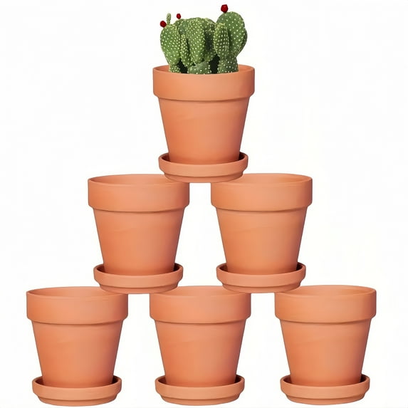 6-Pack 4" Terracotta Planters with Drainage Holes & Saucers - Durable Clay Pots for Succulents, Cacti & Herbs - Perfect for Indoor/Outdoor Decor, Crafts & Wedding Favors