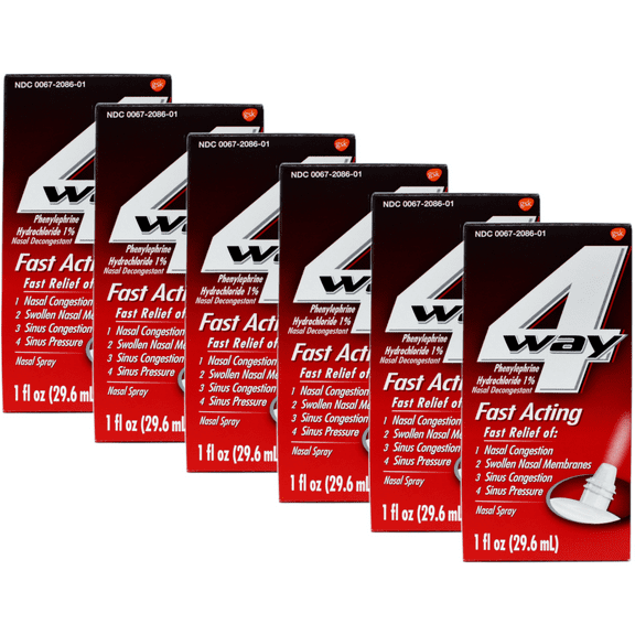 6 Pack 4 Way Fast Acting Nasal Decongestant Sinus Spray 1 Fl Oz each
