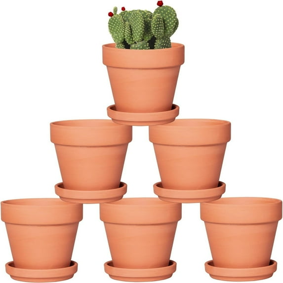 6 Pack 4 inch Terracotta Pots with Saucers for Succulents, Clay Flower Planters with Drainage Holes for Indoor, Outdoor Plants, Cactus, Arts and Crafts Projects