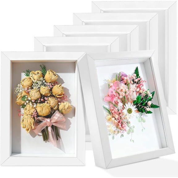 6 Pack 4 x 6 Inches Shadow Box Frame, Bulk Picture Frame, Small Wood Memory Display Case Boxes for Photos, Dried Flowers, DIY Craft, White
