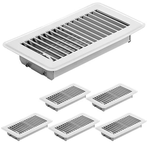 6 Pack 4 x 8 inch Floor Vent Covers - Heavy Duty Steel Walkable Floor Register - Easy Adjust Air Supply Lever - Vent Covers for Home Floor (White, 4x8 Inch)