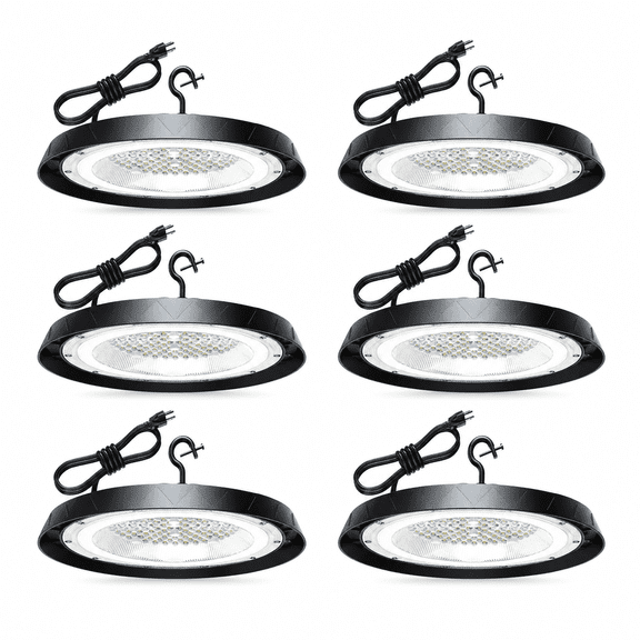 6 Pack 400W UFO LED High Bay Light, 80000LM 6000K IP65 Commercial Shop Garage Light, CRI>90, 120° Beam Angle, 5ft Power Cord