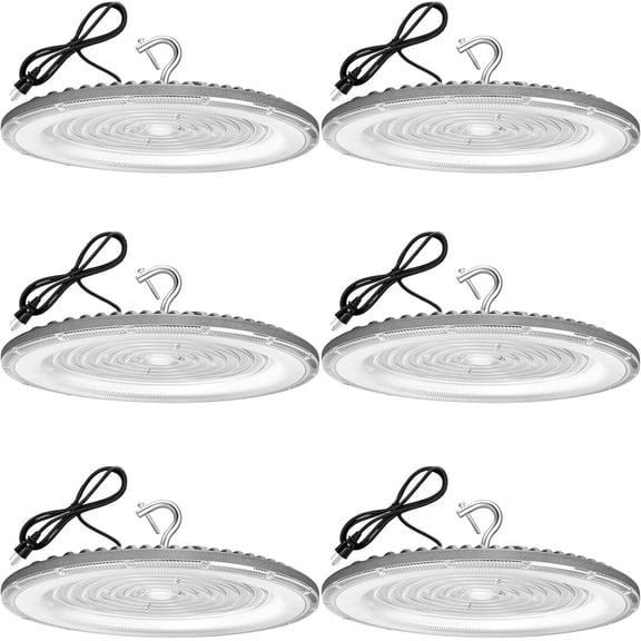 6 Pack 400W UFO Led High Bay Light,120VAC,5000K Daylight Commercial Bay Lighting,IP66 Waterproof,61050LM,1750W MH/HPS with Plug Area Lighting for Warehouse/Shop/Workshop/Barn/Gym/Factory