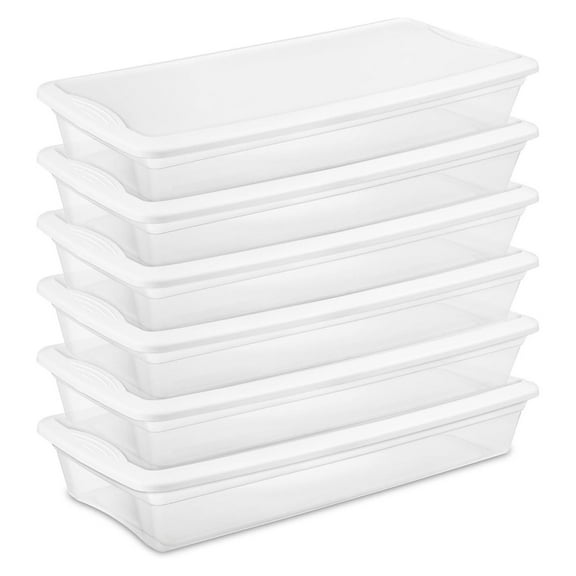 6-Pack 41 Quart Storage Box, Stackable Clear Plastic Bins with Snap-On Lids - Heavy-Duty Organizing Containers for Closet, Bathroom, and Office