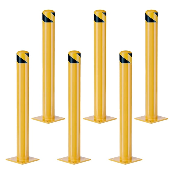 6 Pack 42 In Steel Safety Bollards Heavy Duty Removable Parking Posts Reflective Tape Bolt-Down Anchor Kit Yellow Wrench Included
