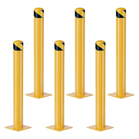 6 Pack 42 In Steel Safety Bollards Removable Parking Posts with Reflective Tape Anchor Kit and Wrench