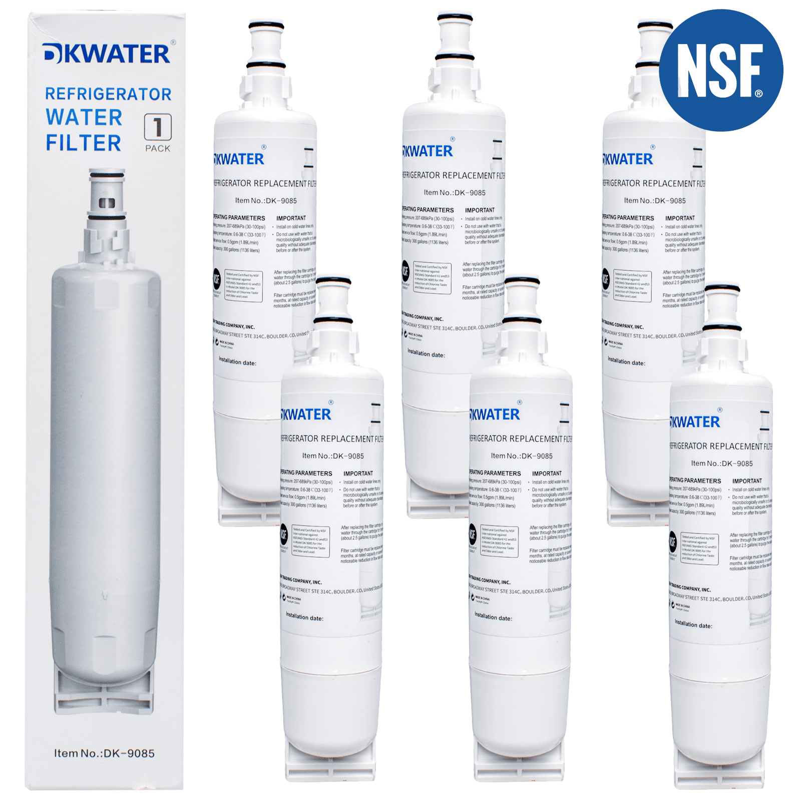 DKWATER White Refrigerator Water Filter Compatible with Whirlpool 4396508 6-Pack