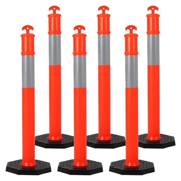 6-Pack 45-In Reflective Traffic Delineator Posts with Removable Base Safety Cones for Construction Parking Driving Practice Orange