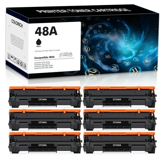 6-Pack 48A Toner Cartridge Compatible for HP 48A CF248A for HP Laserjet Pro MFP M15w M29w M28w M15a M28 M31 M15 M14 M17 M28a M30w M31w M29a M16a M16w Laser Toner Printer (Black)