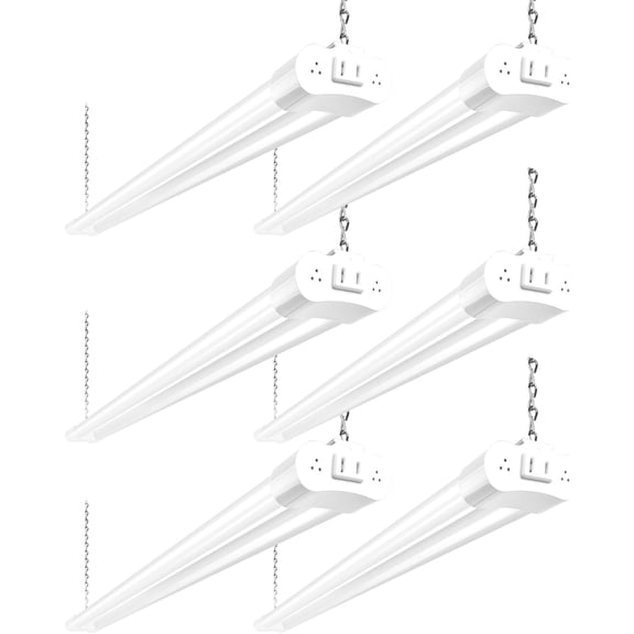 6 Pack 4FT Linkable LED Shop Light for Garage, 6500lm, 4FT 60W Utility Light Fixture, 5000K Daylight LED Workbench Light with Plug, Hanging or Surface Mount, White - ETL
