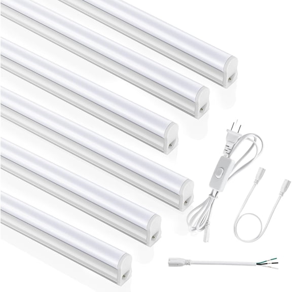 (6 Pack) 4FT T5 LED Integrated Fixture, 6500K,20W,2300LM(Super Bright White) Linkable LED Shop Light,Garage Ceiling and Cabinet Light,Strip Light,Corded Electric with ON/Off Switch