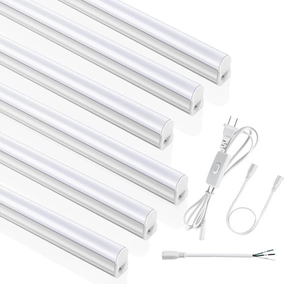 (6 Pack) 4FT T5 LED Integrated Fixture, 6500K,20W,2300LM(Super Bright White) Linkable LED Shop Light,Garage Ceiling and Cabinet Light,Strip Light,Corded Electric with ON/Off Switch