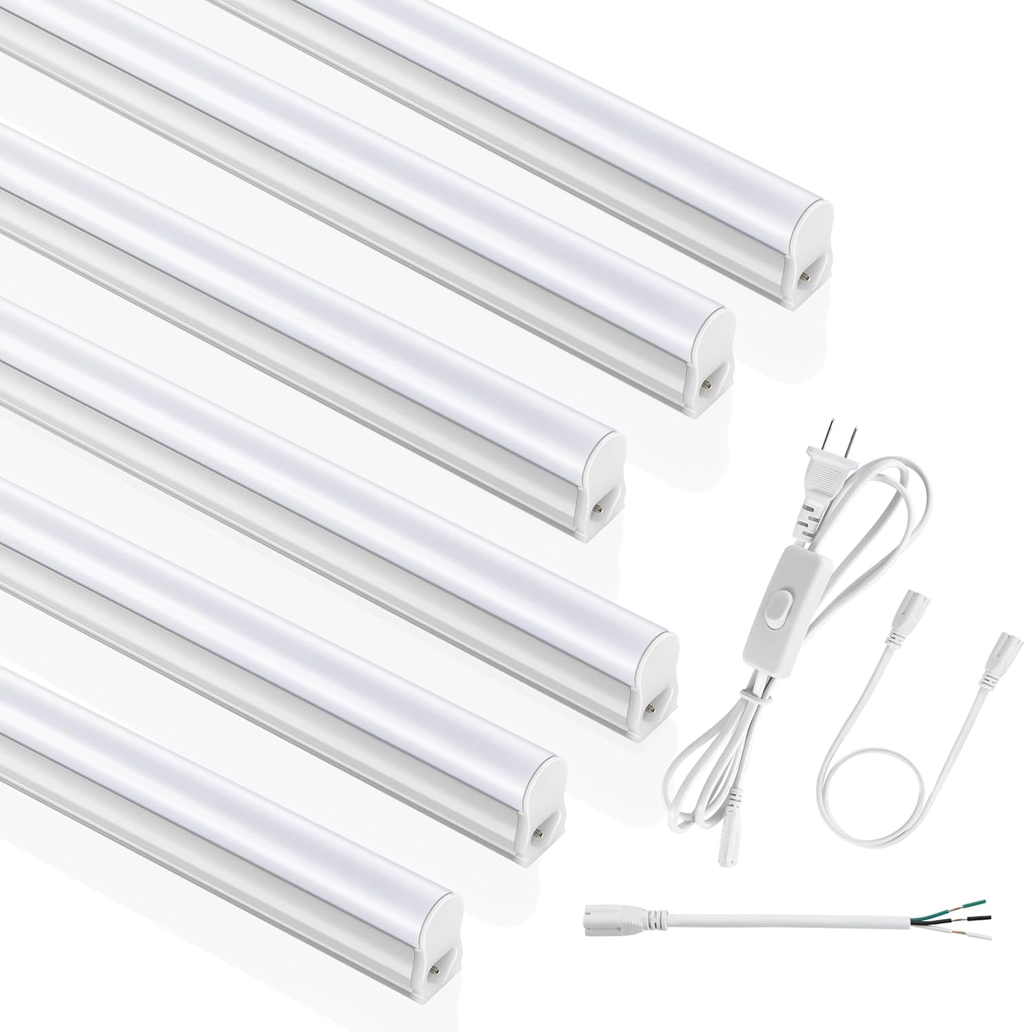 6 Pack) 4FT T5 LED Integrated Fixture, 6500K,20W,2300LM(Super Bright ...