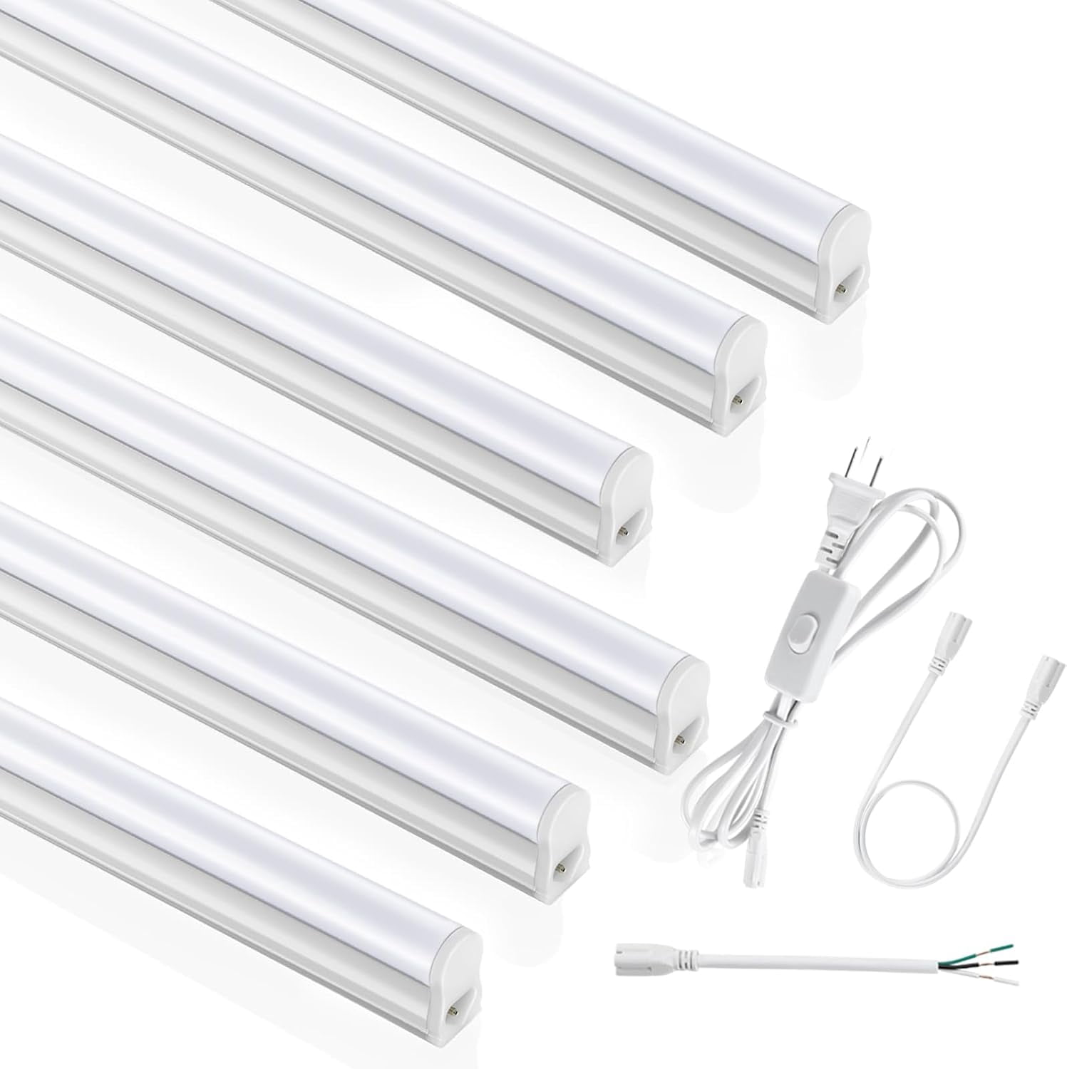 (6 Pack) 4FT T5 LED Integrated Fixture, 6500K,20W,2300LM(Super Bright White) Linkable Shop Light,Garage Ceiling and Cabinet Light,Strip Light,Corded Electric with ON/Off Switch