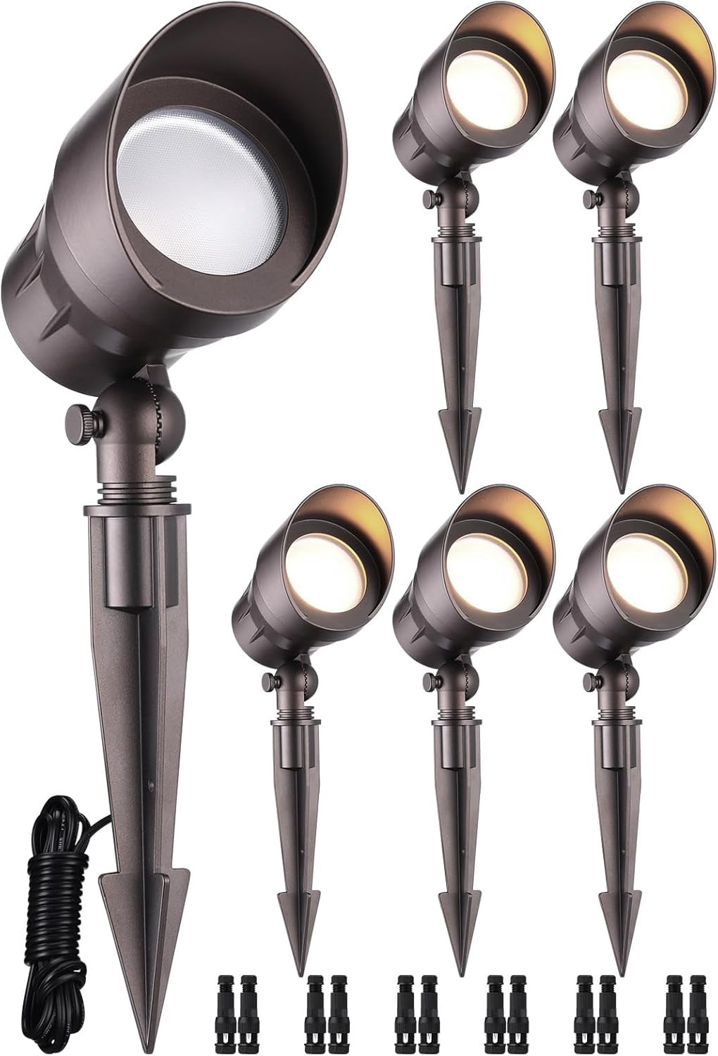 6 Pack LED 5W LED Landscape Light, Outdoor Pathway Spotlight, Aluminum Housing, IP65 Waterproof, 3000K Warm White