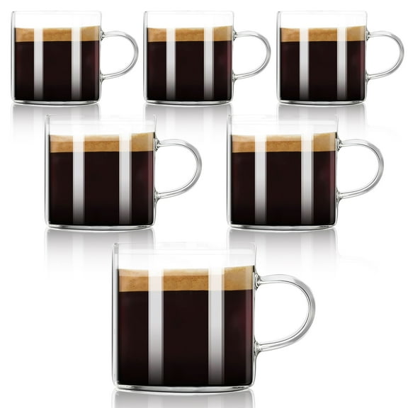 6-Pack 4oz Espresso Cups Espresso Shot Glasses with Handle, Small Glass Coffee Cups, Espresso Mugs Demitasse Cups Cappuccino Cup for Hot or Cold Latte, Tea, Microwave Dishwasher Safe
