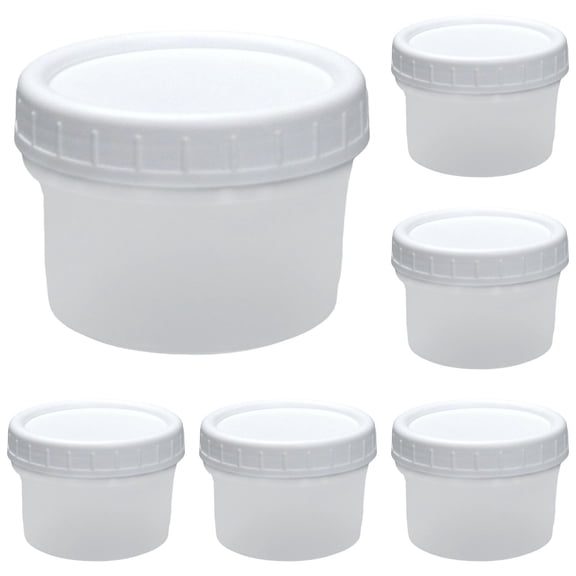6 Pack 4oz Reusable Small Plastic Containers with Screw Lids, Small Food Storage Freezer Containers, Stackable Food Storage Jars, Sauce Condiment Jars Lunch Box Accessories （White）