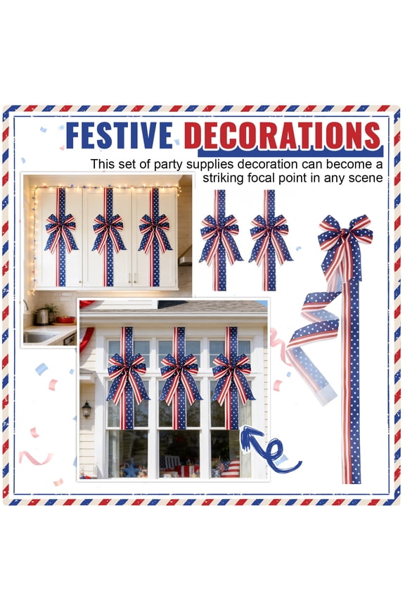 6-Pack 4th of July Patriotic Ribbon Bows for Cabinet Doors, Independence Day Star Striped Bowknots for Kitchen, Cupboard and Wardrobe Decor,July 4th Decorations