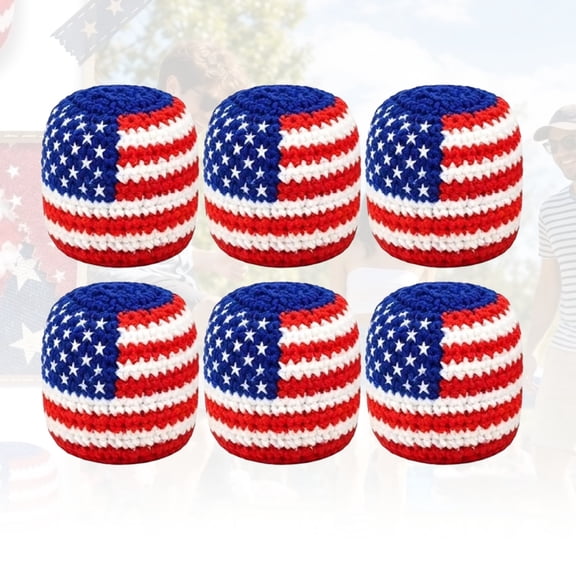 6 Pack 4th of July Independence Day Knitted Kick Sack Set, Patriotic American Flag Footbag Balls for Kids Adults Indoor Outdoor Games